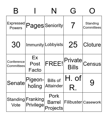 Civics=Chapter 6 Bingo Card