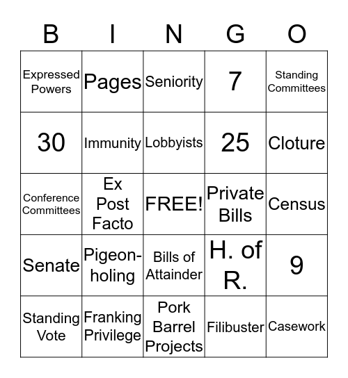 Civics=Chapter 6 Bingo Card