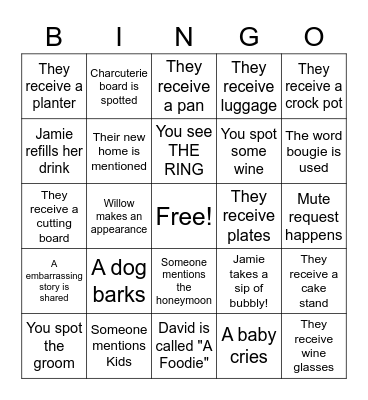 Jamie's Bridal Bingo - Virtual Style Bingo Card