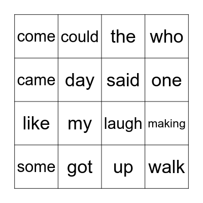 Sight Words Bingo Card