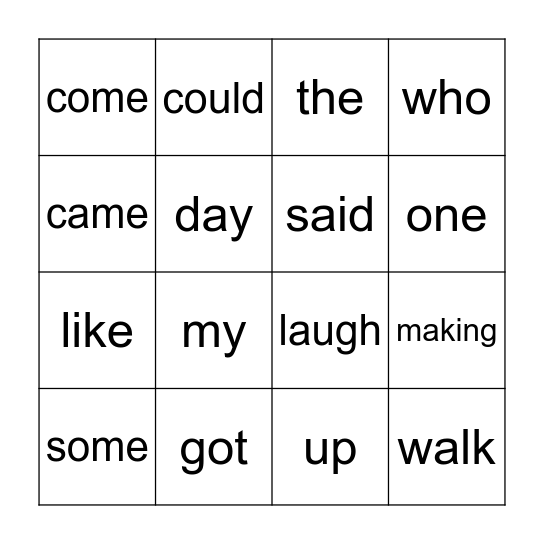 Sight Words Bingo Card
