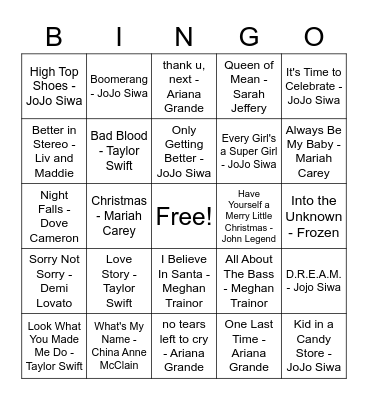 Music BINGO Card