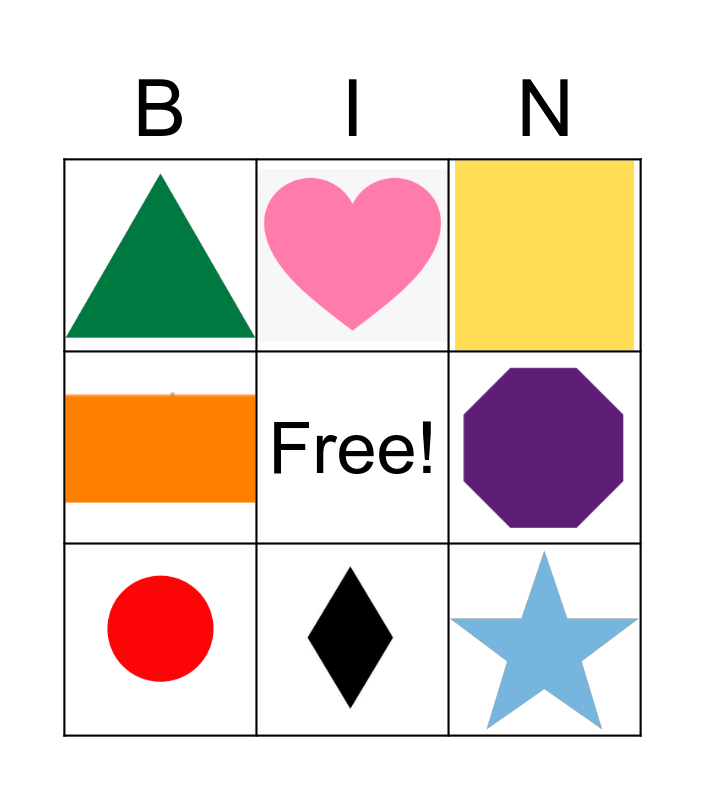 Shape and Color Bingo Card