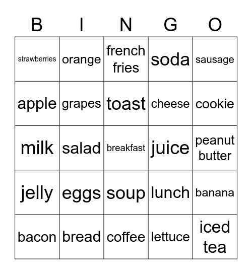 Desayuno y almuerzo Bingo Card