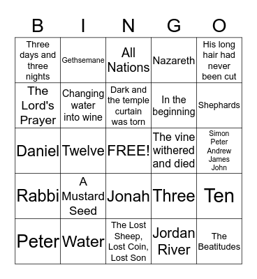 BIBLE BINGO Card