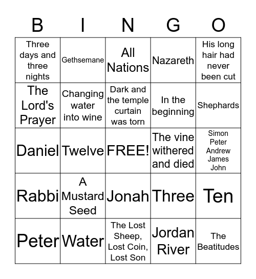 BIBLE BINGO Card