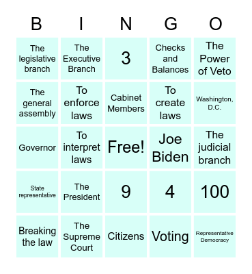 Government Bingo! Bingo Card