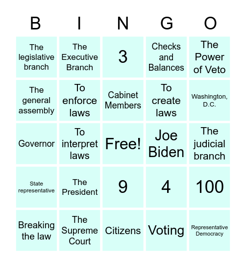 Government Bingo! Bingo Card