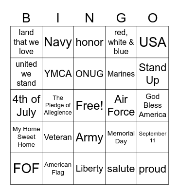 Americanism Bingo Card