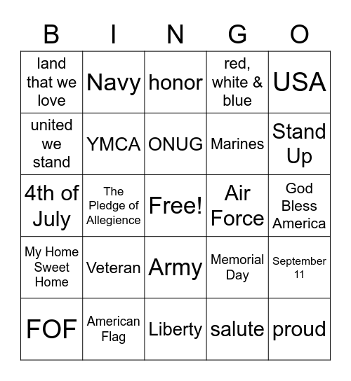 Americanism Bingo Card