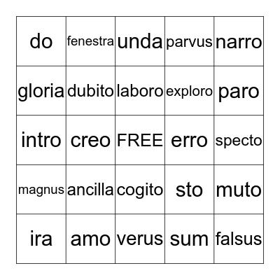 LATIN A: 1-12 VERBS, NOUNS, ADJECTIVES Bingo Card