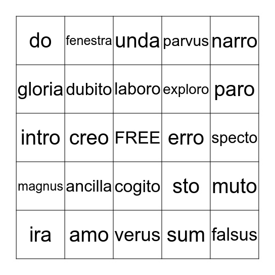 LATIN A: 1-12 VERBS, NOUNS, ADJECTIVES Bingo Card