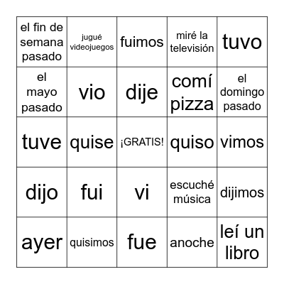 High Frequency Verbs (Preterite) Bingo Card