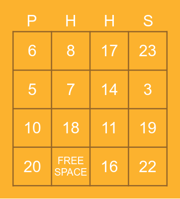 PASCACK HILLS BINGO! Bingo Card