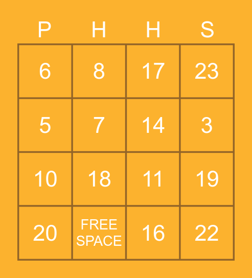 PASCACK HILLS BINGO! Bingo Card
