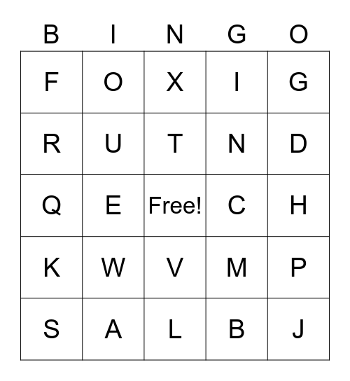 Alphabet Bingo Card