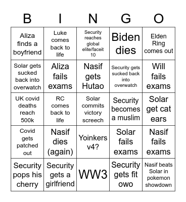 2021 Bingo Card