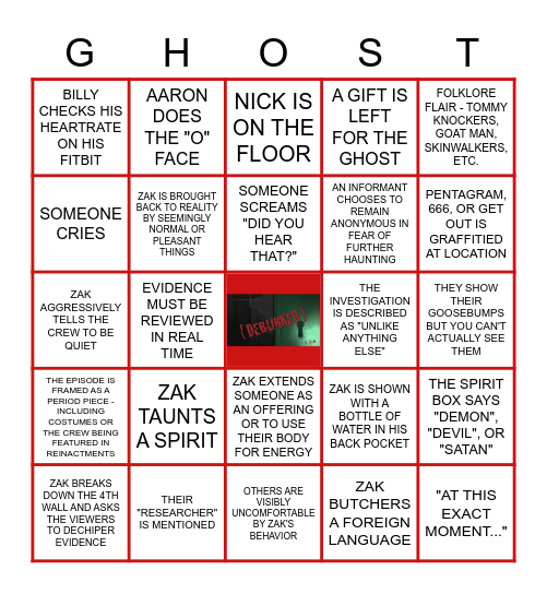 GHOST ADVENTURES BINGO Card