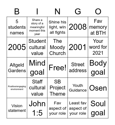 By The Hand AG BINGO! Bingo Card
