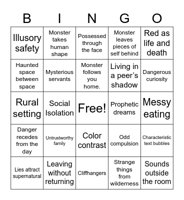 Horror Bingo Card