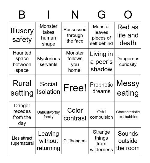 Horror Bingo Card