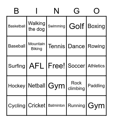 Sports Bingo Card