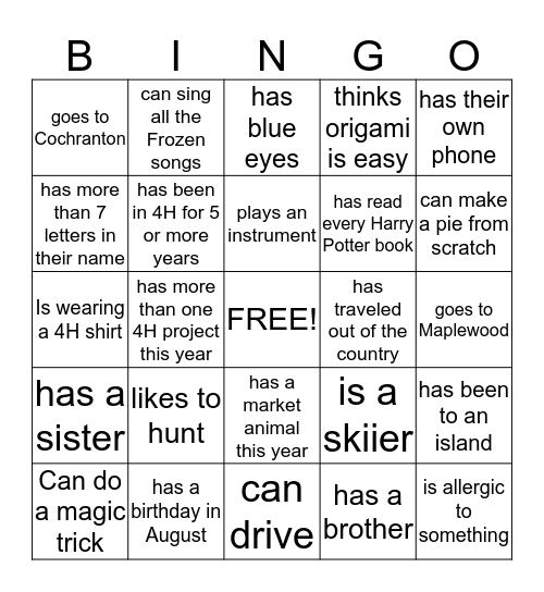 Untitled Bingo Card
