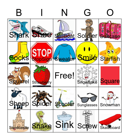 Letter S Bingo Card