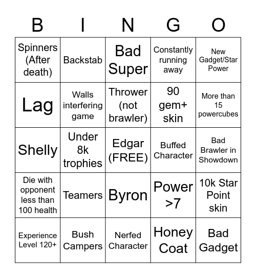 Showdown Bingo Card