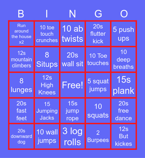 P.E Bingo Card