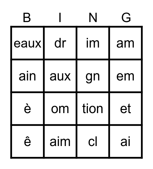 Les Sons Bingo Card