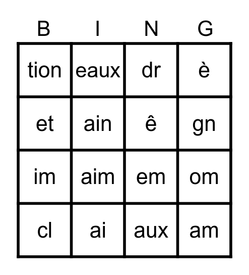 Les Sons Bingo Card