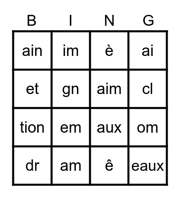 Les Sons Bingo Card