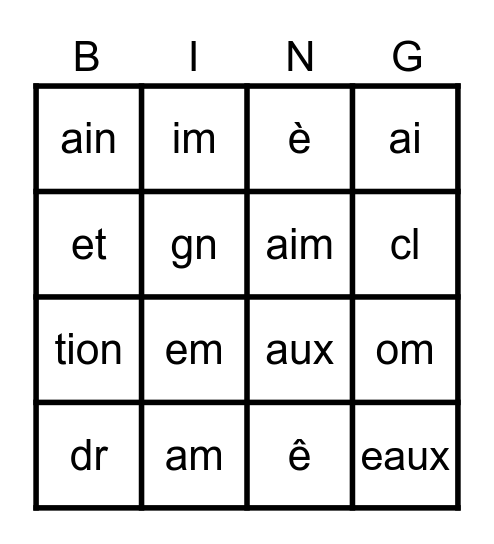 Les Sons Bingo Card