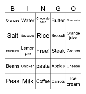 Food Bingo Card