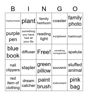 House Items Bingo! Bingo Card