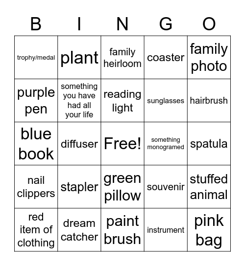 House Items Bingo! Bingo Card