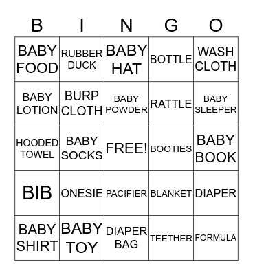 BABY SHOWER BINGO  Bingo Card