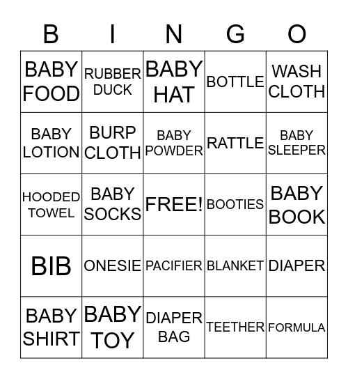 BABY SHOWER BINGO  Bingo Card