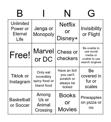 World You Rather / People Bingo Card