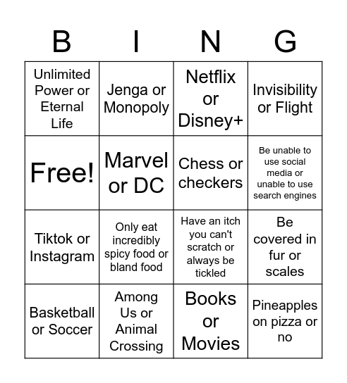 World You Rather / People Bingo Card