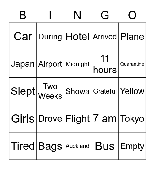 Flight to Japan Bingo Card