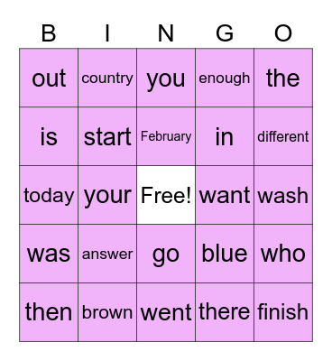 Unit 5.1 High Frequency Words Bingo Card