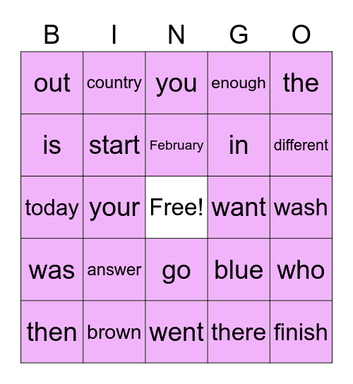 Unit 5.1 High Frequency Words Bingo Card