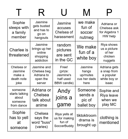 Fav Trumpets FaceTime Bingo Card