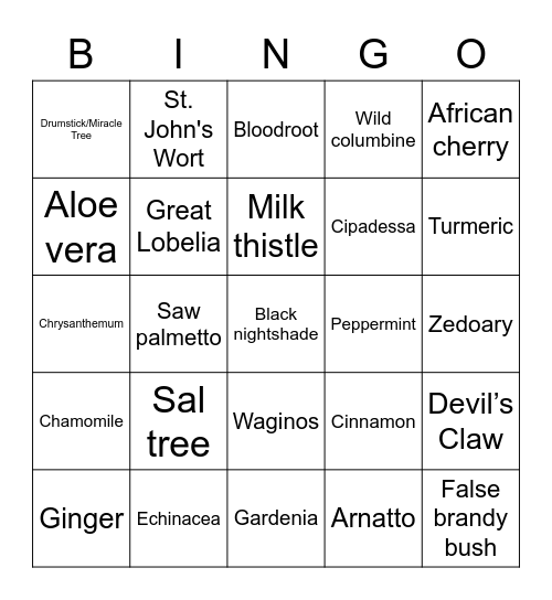 Liston Bingo Card