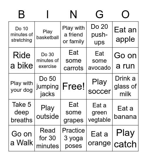 Mindful Health Initiative Bingo Card