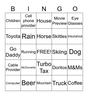 Superbowl 2015 Bingo Card