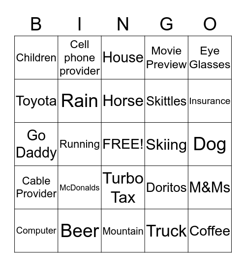 Superbowl 2015 Bingo Card