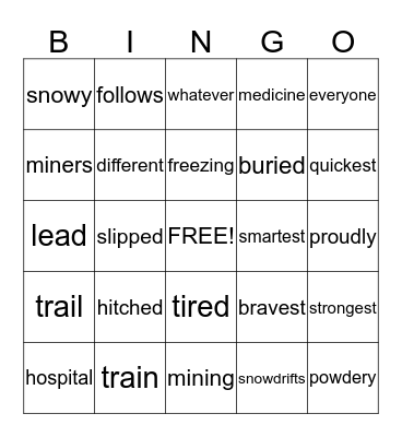 Balto, the Bravest Dog Ever Bingo Card